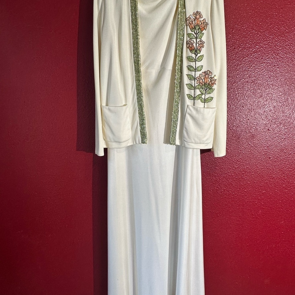 Jack Bryan Vintage 2 Piece Cream Dress With Elaborate Beaded Cardigan Jacket